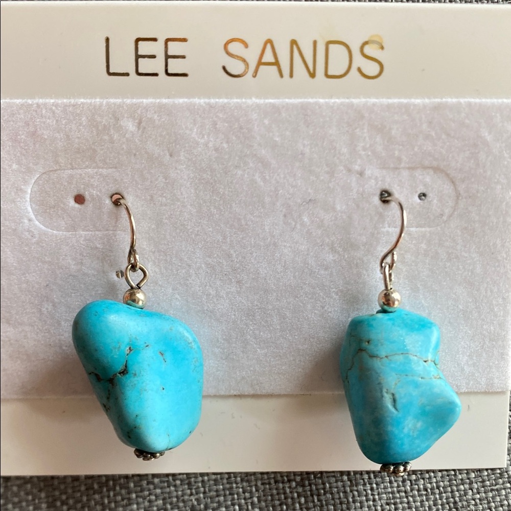 Lee Sands Turquoise Nugget Dangle Earrings | Sterling Silver 925 Hooks
